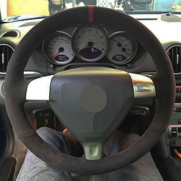 

steering wheel covers car diy soft black genuine leather suede for 996 911 cayman s 2006-2007
