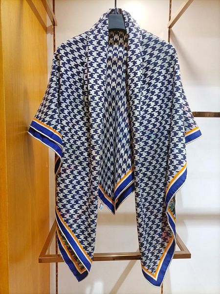 

scarves high-end elegant women's classic swallow gird hawaiian style double-sided printed quality silk cashmere large square scarf shaw, Blue;gray