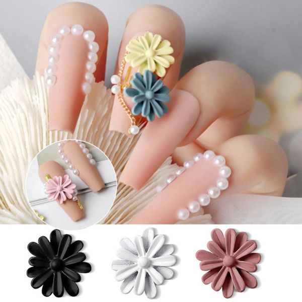 

nail art decorations 5pcs 3d resin daisy flower candy color jewelry ornaments fashion handmade charms manicure accessories, Silver;gold