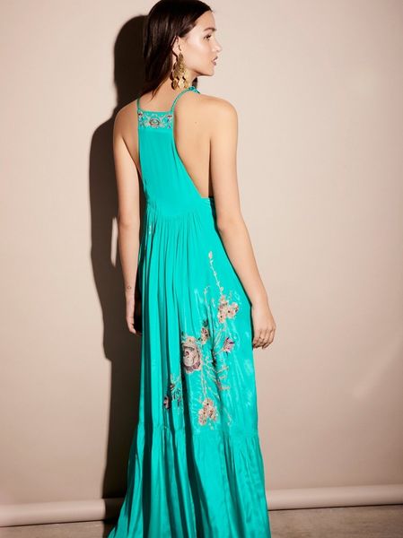 

greeen yellow embroidery bohemian strappy sleeveless long floral vestidos female evening party dress floor length women dresses, Black;gray