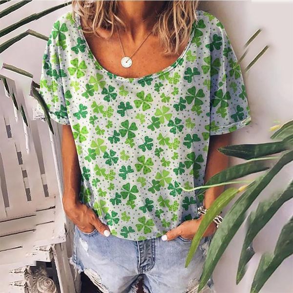 

women's t-shirt trend summer o-neck printed short sleeve casual loose fft, White