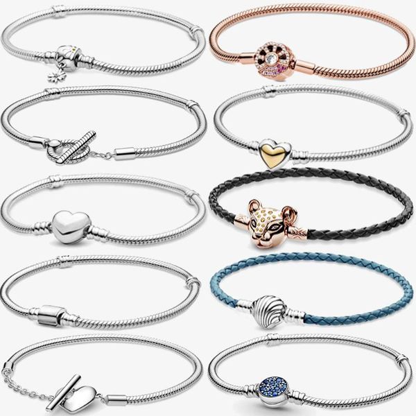 

charm bracelets charms 925 sterling solid silver bracelet heart t-bar cuff chain sparkling blue disc clasp snake women jewelry, Golden;silver