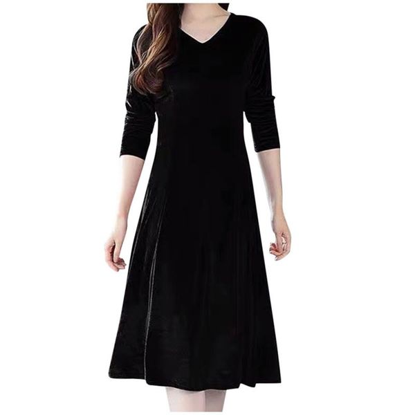 

women slim solid color dresses v-neck gold velvet high waist dress elegant winter cocktail plus size casual vestidos, Black;gray