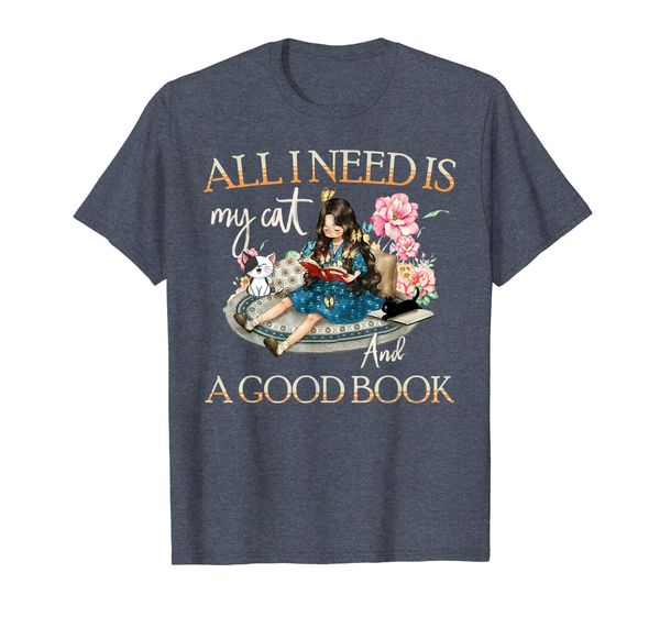 

all i need is my cat and a good book shirt book lover gift, White;black