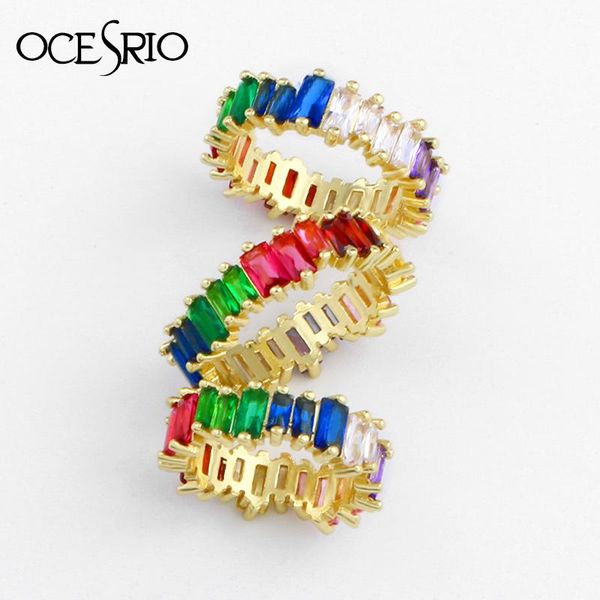 

wedding rings 2021 fashion rainbow ring woman cubic zirconia baguette band ladies anillo eternity gold with stones rig-h71, Slivery;golden