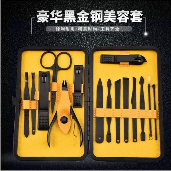 

nail art kits 15pcs stainless steel clipper cutter trimmer ear pick kit manicure pedicure toe tools set with case / by dhl 20sets