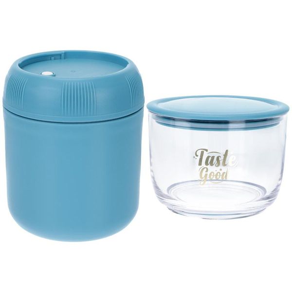 

water bottles 1pc portable breakfast cereal cup practical soup double layer insulation (blue)