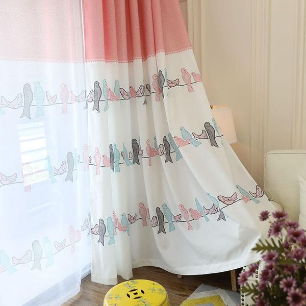 

curtain & drapes window living room american style decoration birdie pattern printed pink curtains for children bzg1304