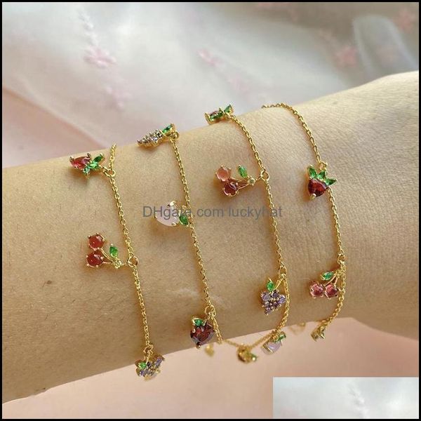 

jewelrypcs fashion women bracelets elegant carrot crystal peach grape cherry pendant golden bracelet beach charm party jewelry link chain d, Black