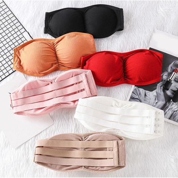 

bras women breathable underwear slim seamless strapless bra wrapped chest push up lingerie comfortable wireless, Red;black