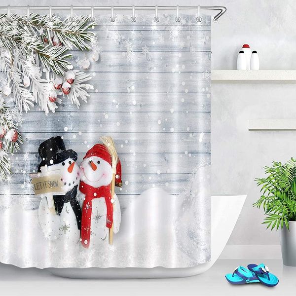 

shower curtains merry christmas snowman hug placard in snow scene on wood board funny xmas polyester fabric with hooks