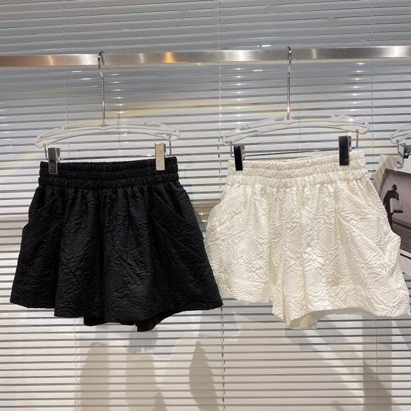 

women's shorts pleated embossed fabric women 2021 summer elastic waist loose wide leg solid color, White;black