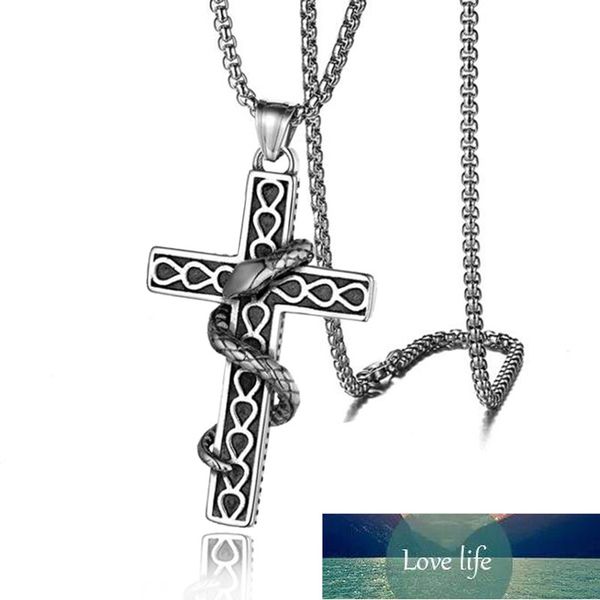 

hnsp punk snake necklace cross pendant for men, Golden;silver