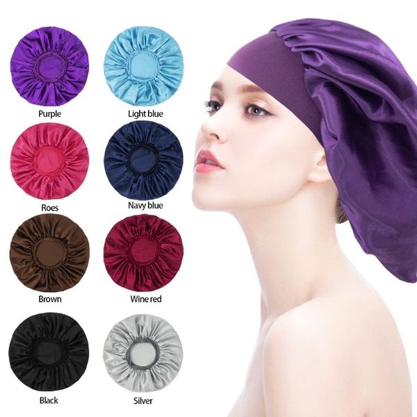 

beanies style ladies pure color wide brimmed night cap breathable and waterproof shower sleeping hair hat women's caps