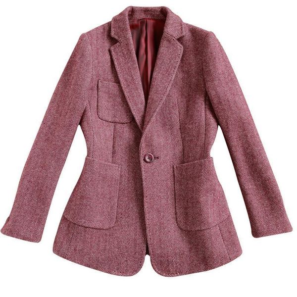 

women's wool & blends blazer women woolen jacket suit 2021 autumn and winter slim design clothing with pockets, Black