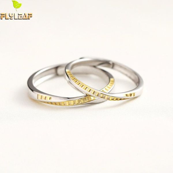 

cluster rings 925 sterling silver gold ladder mobius open for women men original handmade couple jewelry flyleaf, Golden;silver
