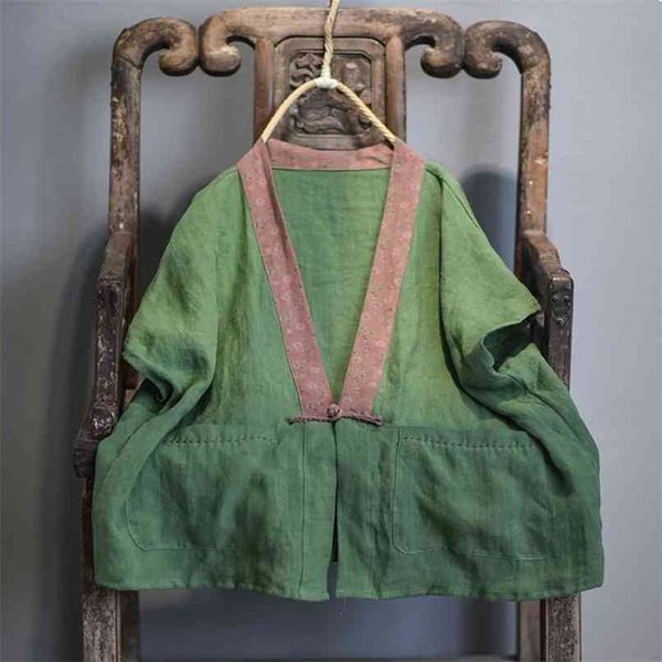 

johnature autumn v-neck patchwork single button cotton linen cardigan vests loose leisure all-match 8 color women vest 210819, Black;white