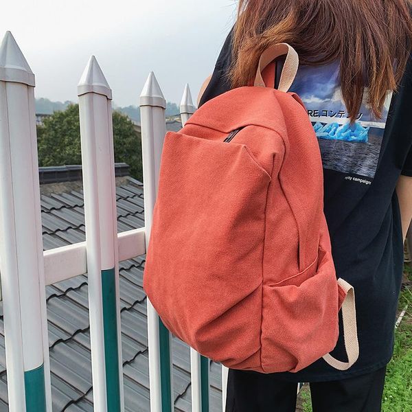 

backpack canvas large capacity solid color simple travel student schoolbag fashion lapbag