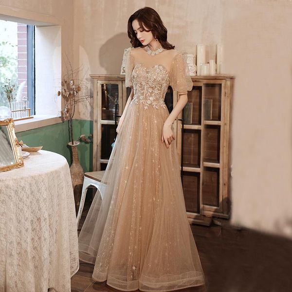 

ethnic clothing cheongsam femme banquet evening party gown khaki french temperament qipao fairy maxi dress mesh exquisite vestidos de festa, Red