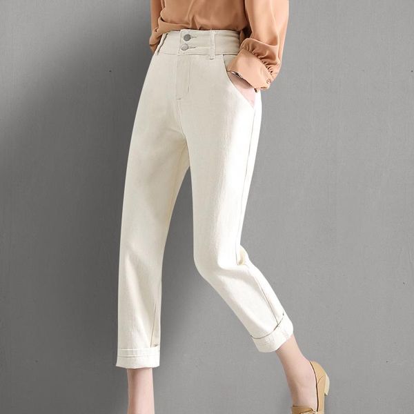 

women's jeans real shut female 2021 autumn high waist students loose thin straight wide leg denim pants 399#, Blue