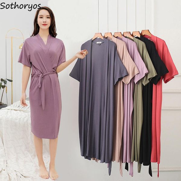 

women's sleepwear modal short sleeve robes women 5 colors stretchy solid v-neck bathrobes causal comfortable summer couples high qualit, Black;red