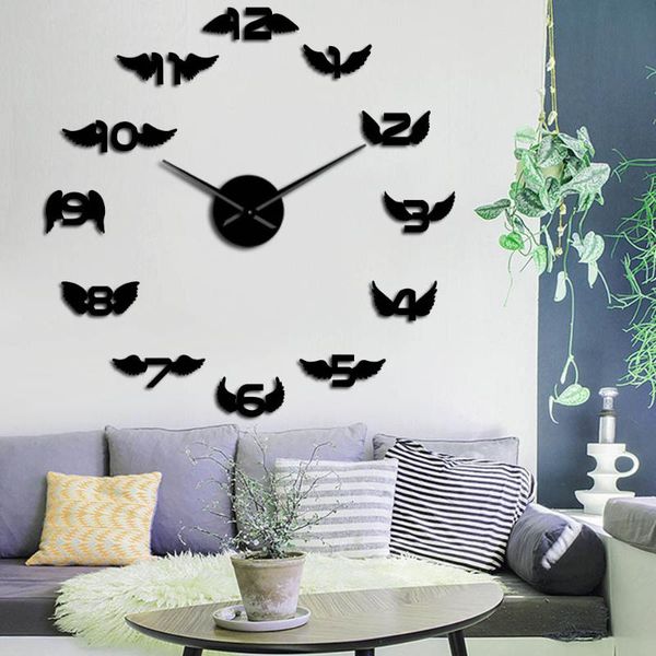 

wall clocks diy decorative angel digital wings acrylic eva mirror clock european style living room oversized