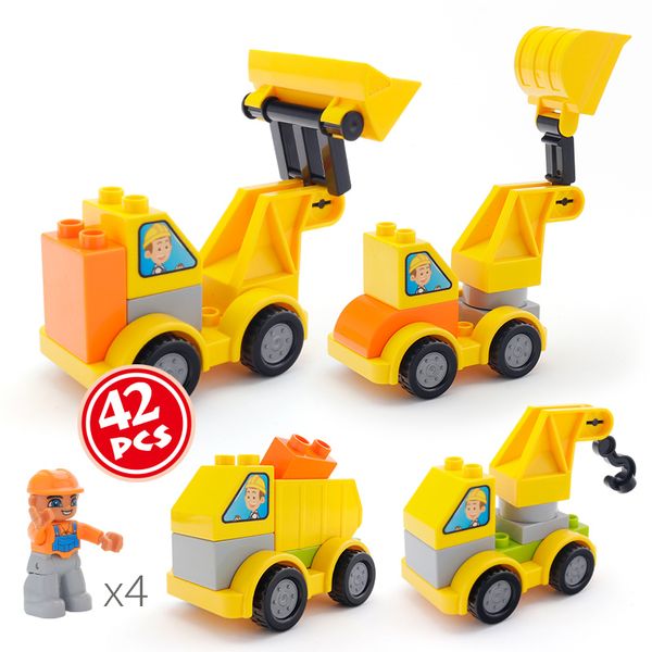 

DIY Blocks Car Assembled Large Particle Blocks Vehicle Toys City Engineering Car Bricks Excavator Transporter Kids Birthday Gift