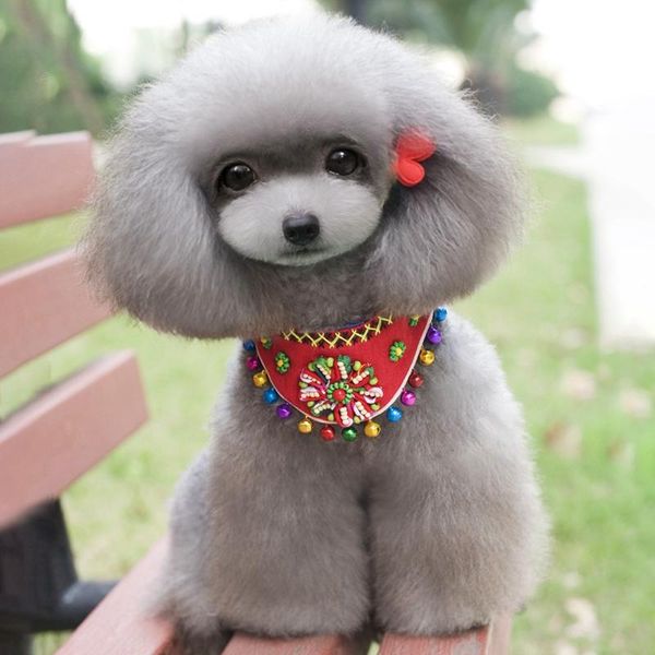 

pet grooming accessories minority style neck bandana dog collar with bells colorful flower scarf exquisite cat supplies apparel