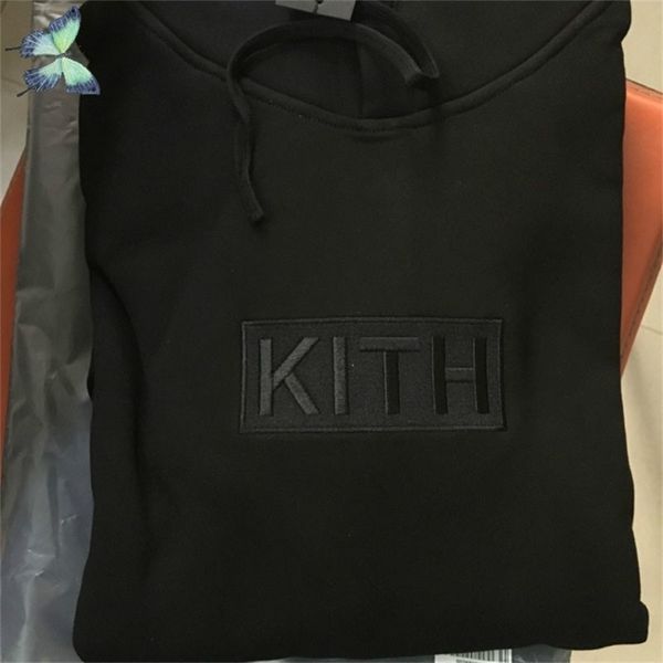 Вышивка Kith Hoody Розовая Черная Пара Платье Толстовки Толстовки Оригинальные Теги Этикетки 210420