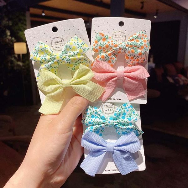 

hair accessories 2pcs korean children simple cute flower hairpins 2021 fashion sweet girl princess fabric plaid bow clips, Slivery;white