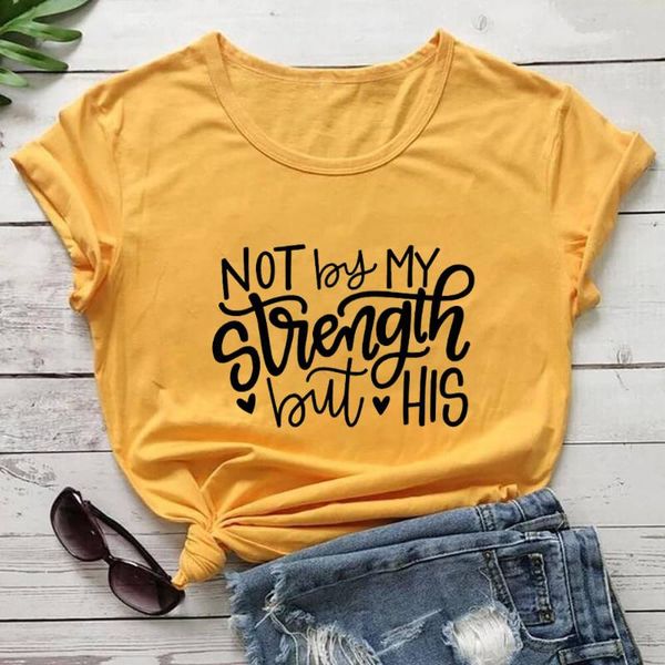 

not by my strength but his 100%cotton women tshirt women's summer christian shirts faith short sleeve tee jesus t shirt t-shirt, White