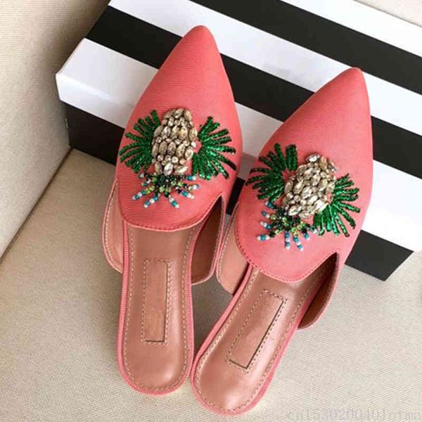 

70% off wholesale flip-flops summer women flats shoes lady sandals slippers embroidery slip on pointed toe mules outdoor slipper shoe woman, Black