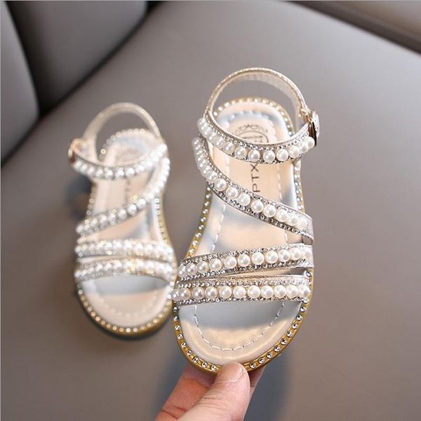 Sandalen Mädchen Kleine Kinder Perlen Offene Spitze Prinzessin Schuhe Kinder Leistung 2021 Sommer