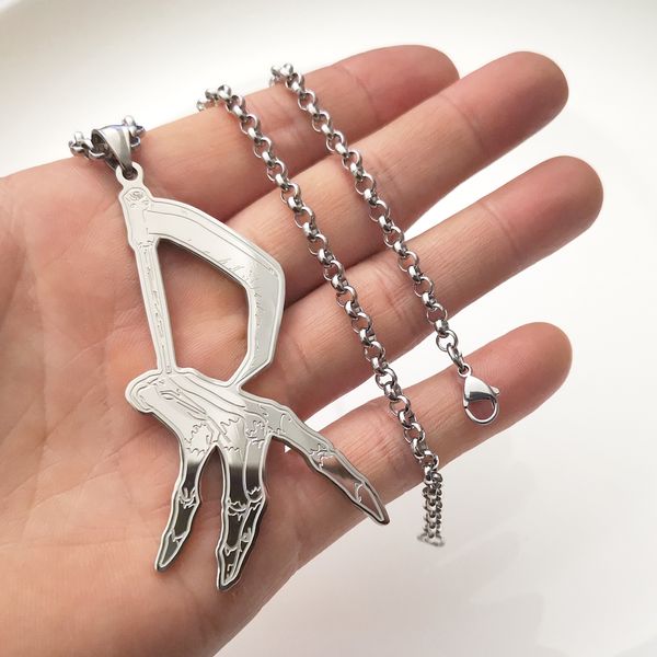 

icp hatchet silver stainless steel skeleton hand claw necklace pendant charms accessory punk horror bone suitable for halloween party 4mm 24
