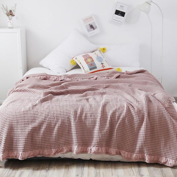 Cobertores de algodão waffle sofá cama escritório único duplo ar condicionado fino colchas macio cobertor lace toalha viagem