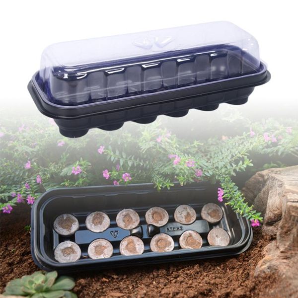 

with lid planting box 12holes germination growth nursery pot kit plastic planters & pots