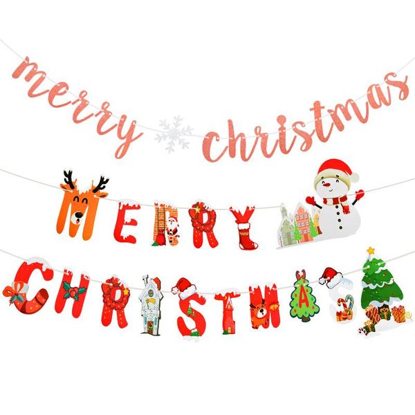 

party decoration 1pc merry christmas banner garlands diy paper crafts multi-style letter pull flower decor for home ornament xmas hanging