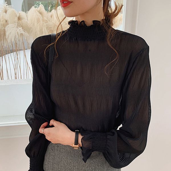 

fashion woman blouses long sleeve chiffon blouse shirt stand collar blouse women 3xl 4xl plus size blouse women c921 210426, White