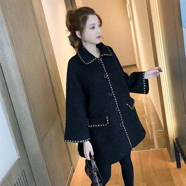 

women's wool & blends tweed japanese school slim fit sweet coat thick autumn winter women elegant abrigo mujer invierno clothing eh50co, Black
