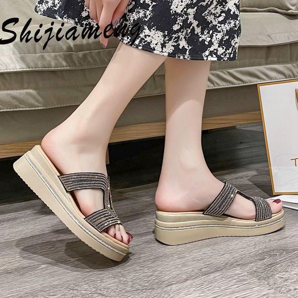 

fashionable half support women's sandals 2021 summer shoes thick soled leisure cattle tendon one line slippers, Black