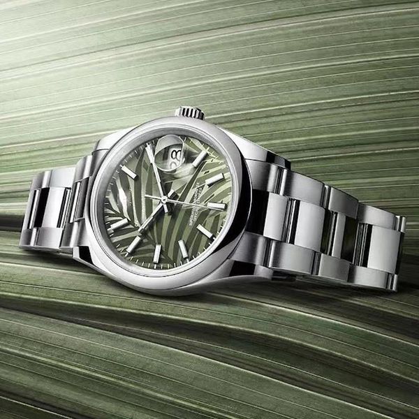 

wristwatches 2021 men women watch 36mm medium size green leaf dial datejust sapphire crystal stainless steel automatic mechanical wristwatch, Slivery;brown