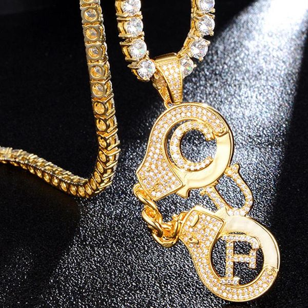 

pendant necklaces hip hop bling cz handcuffs cuff iced out cubic zircon & pendants for men jewelry charm tennis chain, Silver