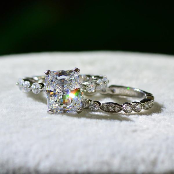 

cluster rings vintage 4ct moissanite diamond ring sets 100% original 925 sterling silver engagement wedding band for women fine jewelry, Golden;silver