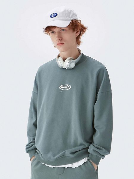 

men letter graphic drop shoulder pullover t363#, Black