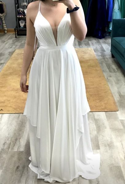 Weißes langes Ballkleid mit V-Ausschnitt, Chiffon, Partykleid für besondere Anlässe, maßgeschneidert, Übergröße erhältlich