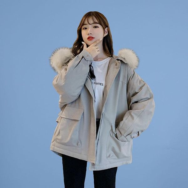 

women's down & parkas 2021 women cotton jacket female elegant hooded fur collar loose coat ladies fashion thick winter warmth overcoat, Black