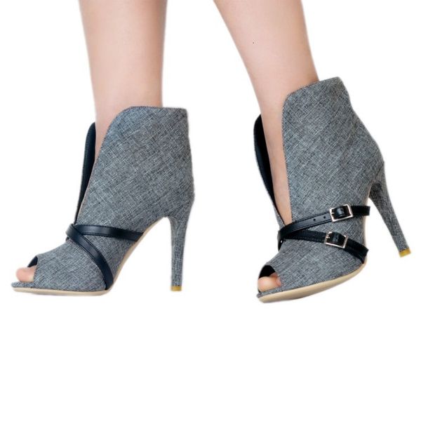 

boots olomm woman spring ankle boots stiletto high heels buckle belts peep concise female office shoes size eua 4-10.5 x71n, Black