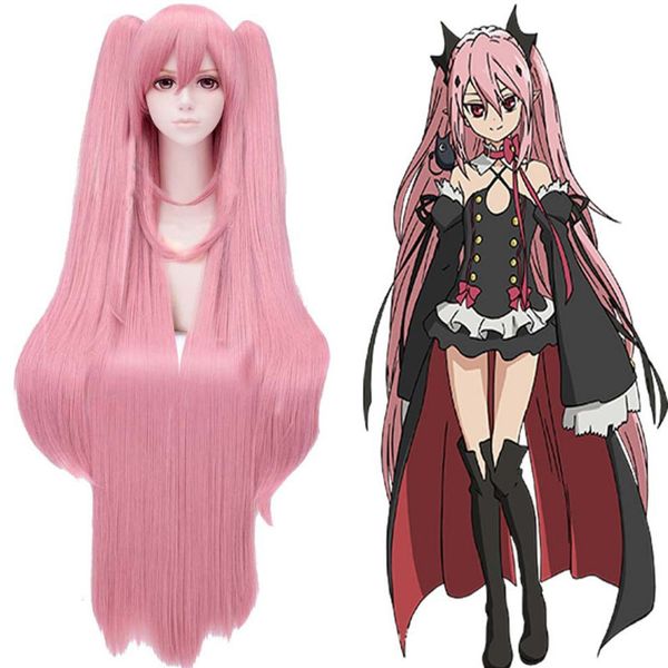 

seraph of the end, wearing a daisy chain pink tiger mouth cosplay wig, Black