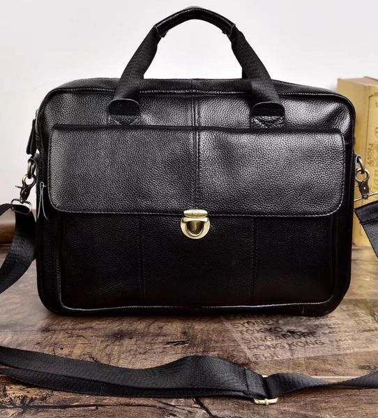 

briefcases 100% cow genuine leather men briefcase bag business handbag male lapshoulder bags tote computer natural skin