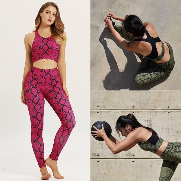 

gym clothing running sports suit set women serpentine printed patchwork yoga sets female fitness leggings ladies, White;black